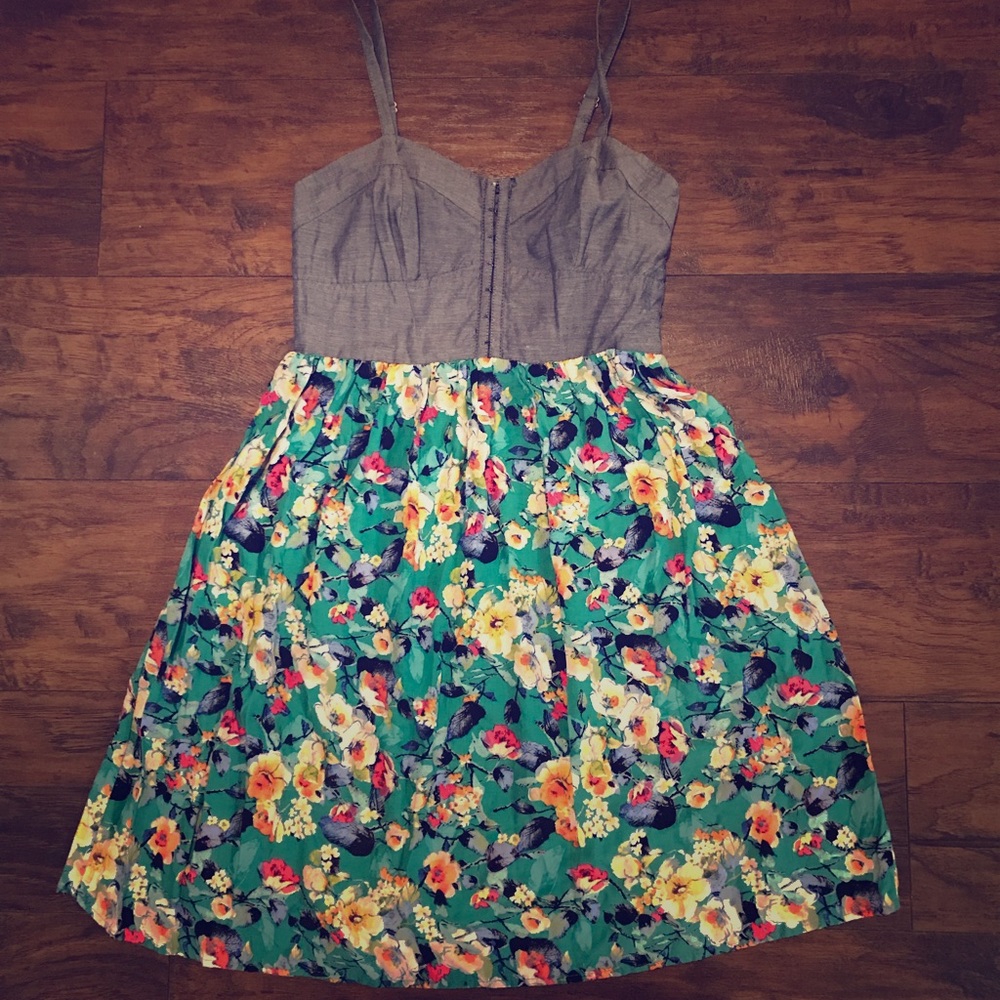 NWOT Xhilaration floral/faux denim sundress